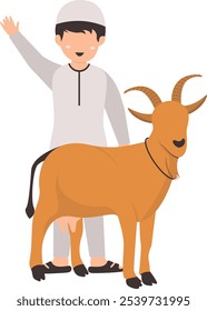 Ilustração do Povo Eid Al Adha com Animal Sacrificial. Design de caractere vetorial