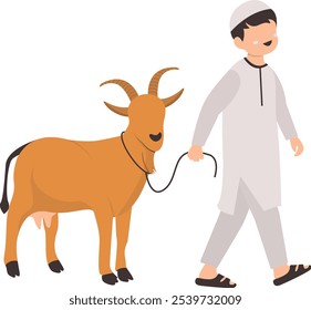 Eid Al Adha People Illustration with Sacrificial Animal. Vector Character Design