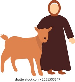 Eid Al Adha People Illustration with Sacrificial Animal. Flat Cartoon Vector Character