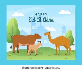 Eid al Adha Photocall Template Social Media Flat Cartoon Background Illustration