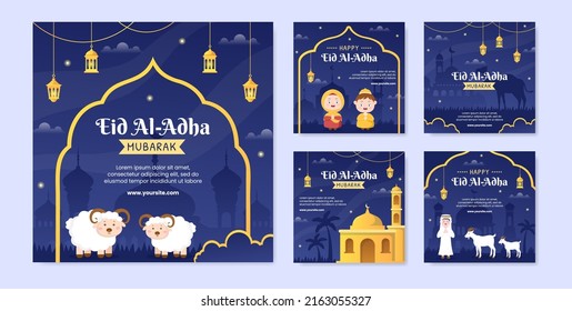 Eid al Adha Post Template Flat Design Illustration Editable of Square Background Suitable for Social Media or Greeting Card