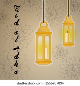 Eid al adha poster with arabic lamps - Vector illustration
