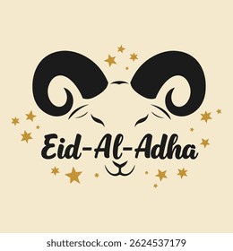 "Eid Al Adha Ram cabeça silhueta com estrelas - Projeto de celebração de feriado islâmico"