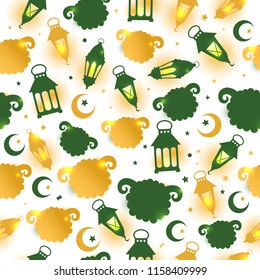 Eid Al Adha seamless pattern with sheep illustration for eid Mubarak Celebration Background.