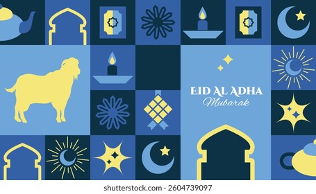 Eid Al adha seamless pattern in scandinavian style postcard flat geometric islamic ornament
