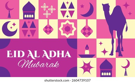 Eid Al adha seamless pattern in scandinavian style postcard flat geometric islamic ornament
