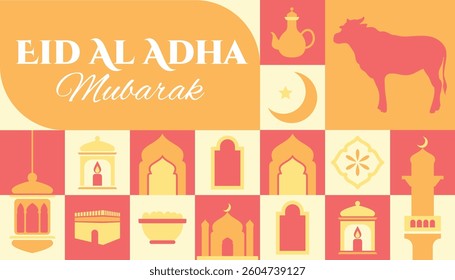 Eid Al adha seamless pattern in scandinavian style postcard flat geometric islamic ornament