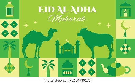 Eid Al adha seamless pattern in scandinavian style postcard flat geometric islamic ornament