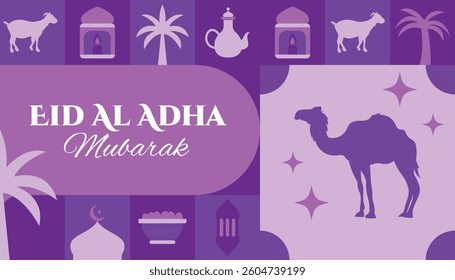 Eid Al adha seamless pattern in scandinavian style postcard flat geometric islamic ornament