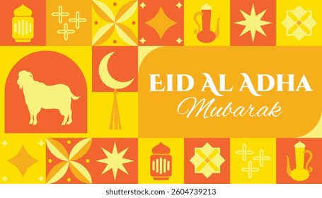 Eid Al adha seamless pattern in scandinavian style postcard flat geometric islamic ornament