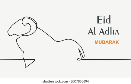 Eid Al Adha Simple Line - Vector illustration of a goat. Continuous one Line drawing. Muslim holiday sacrificing animals to God, Eid al-Adha greeting card concept.
