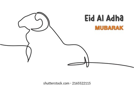 Eid Al Adha Simple Line - Vektorgrafik einer Ziege. Kontinuierliche Zeichnung einer Linie. Moslemischer Urlaub, der Tiere Gott opfert, Eid al-Adha Grußkartenkonzept.