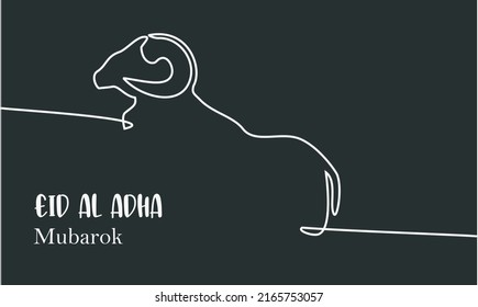 Eid Al Adha Simple Line - Vector illustration of a goat. Continuous one Line drawing. Muslim holiday sacrificing animals to God, Eid al-Adha greeting card concept.