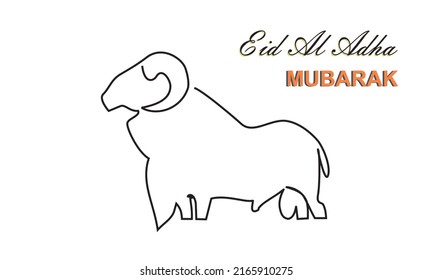 Línea simple de Eid Al Adha - Ilustración vectorial de una cabra. Dibujo continuo de una línea. Fiesta musulmana sacrificando animales a Dios, concepto de tarjeta de saludo de Eid al-Adha.