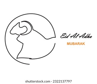 Eid al adha single line icon. Simple line drawing of goat's head in circle as symbol of sacrificial worship on Eid al-Adha. Vector illustration of sacrificial animal emblem of goat's head.
