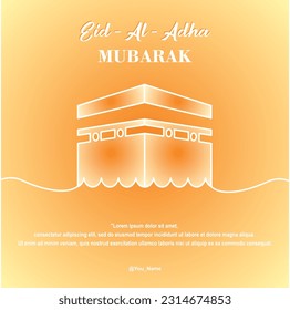 Eid Al adha social media post with line art kaaba vector