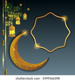 Eid al adha square background with golden ornament