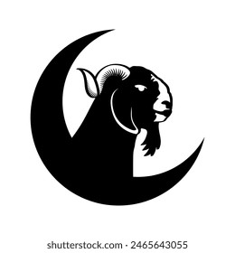 eid al adha symbol with goat and crescent vector illustration