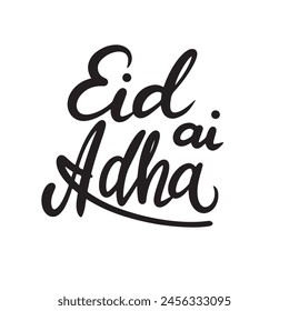 Eid al Adha text banner in black color. Hand drawn vector art.