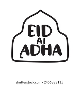 Eid al Adha text banner in black color. Hand drawn vector art.