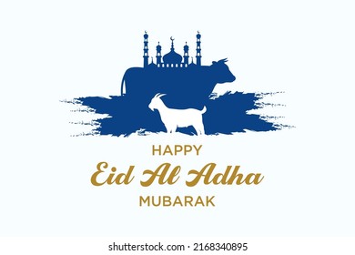Eid Al Adha Text with goat illustration for eid Mubarak Celebration Background. Vector Illustration eps.10