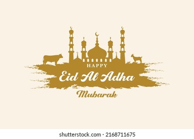 Eid Al Adha Text with goat illustration for eid Mubarak Celebration Background. Vector Illustration eps.10