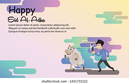 eid al adha with tiny people ilustration Graphic Elements Template can be use for, landing page, template, ui, web, mobile app, poster, banner, flyer,kids cover Book, social media, Card Invitation,