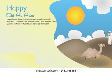 eid al adha with tiny people ilustration Graphic Elements Template can be use for, landing page, template, ui, web, mobile app, poster, banner, flyer,kids cover Book, social media, Card Invitation,