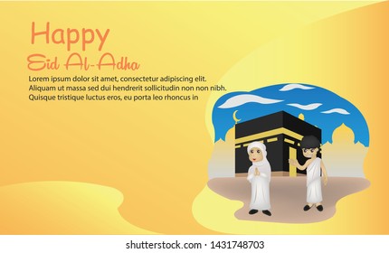 eid al adha with tiny people ilustration Graphic Elements Template can be use for,landing page, template, ui, web, mobile app, poster, banner, flyer,kids cover Book, social media, Card Invitation,