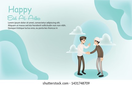 eid al adha with tiny people ilustration Graphic Elements Template can be use for,landing page, template, ui, web, mobile app, poster, banner, flyer,kids cover Book, social media, Card Invitation,