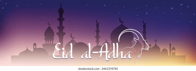 eid al adha typography with mosque vector poster