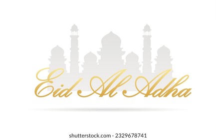 Eid al adha typography and temple, vector art illustration.