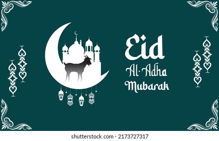 eid al adha typography,Eid mubarak greeting with crescent and lantern,Eid Al Adha Mubarak celebration card with paper art sheep hanging on blue background. Use for banner, poster, flyer, brochure sale