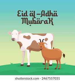 Eid al Adha vector design template good for celebration usage. cow and goat vector illustration. flat design. eps 10.