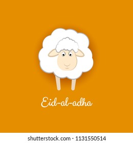 eid al adha vector illustration of white cartoonic sheep. poster and card vector design. islamic holiday. 
