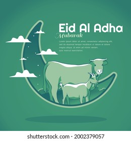 Eid al adha vector illustration greeting card sacrifice islamic day nature animal premium vector