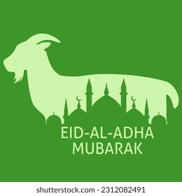 Eid al adha vector illustration for islam culture. Qurban design of goat and mosque for eid al adha mubarak. Islamic design of qurban for al adha event celebration in muslim culture and islam religion