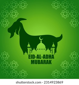 Eid al adha vector illustration for islam culture. Qurban design of goat and mosque for eid al adha mubarak. Islamic design of qurban for al adha event celebration in muslim culture and islam religion