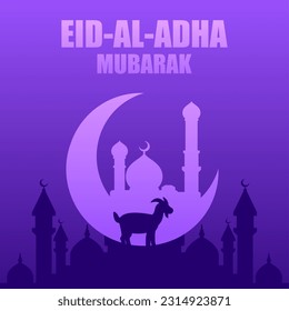 Eid al adha vector illustration for islam culture. Qurban design of goat and mosque for eid al adha mubarak. Islamic design of qurban for al adha event celebration in muslim culture and islam religion