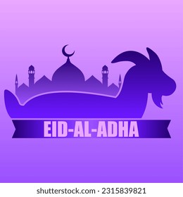 Eid al adha vector illustration for islam culture. Qurban design of goat and mosque for eid al adha mubarak. Islamic design of qurban for al adha event celebration in muslim culture and islam religion