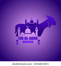 Eid al adha vector illustration for islam culture. Qurban design of goat and mosque for eid al adha mubarak. Islamic design of qurban for al adha event celebration in muslim culture and islam religion