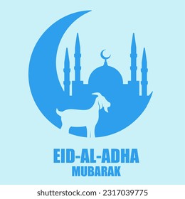 Eid al adha vector illustration for islam culture. Qurban design of goat and mosque for eid al adha mubarak. Islamic design of qurban for al adha event celebration in muslim culture and islam religion