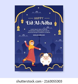 Eid al Adha Vertical Poster Template Flat Design Illustration Editable of Square Background Suitable for Social Media or Greeting Card