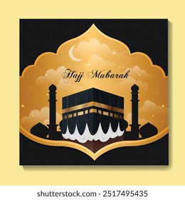 Eid al Adwa Mubarak Islamic design Kaaba, template greeting card vector.  Muslim holiday hajj pilgrimage. Islamic pilgrimage to Mecca, Saudi Arabia. vector illustration