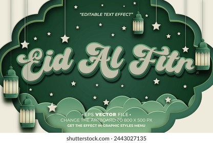 Eid Al Fitr 3d text effect editable vector and background