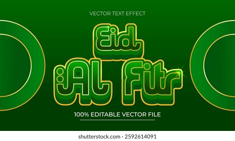 Eid al Fitr 3d text effect template design with green and gold theme