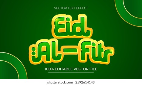 Eid al Fitr 3d text effect template design with green and gold theme