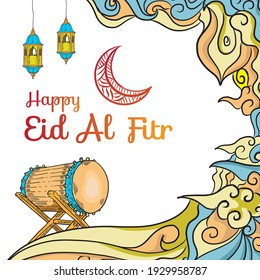 Eid al Fitr Background Hand draw with Islamic Ramadan Ornament.