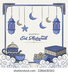 Eid al Fitr Background with Hand drawn style and Islamic Ramadan Ornament