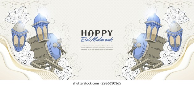 Eid al Fitr Background with Hand drawn style and Islamic Ramadan Ornament